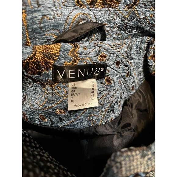 Venus Women's 10 Tapestry Patchwork Coat Blues Decorative Buttons Knee Length - Picture 5 of 9